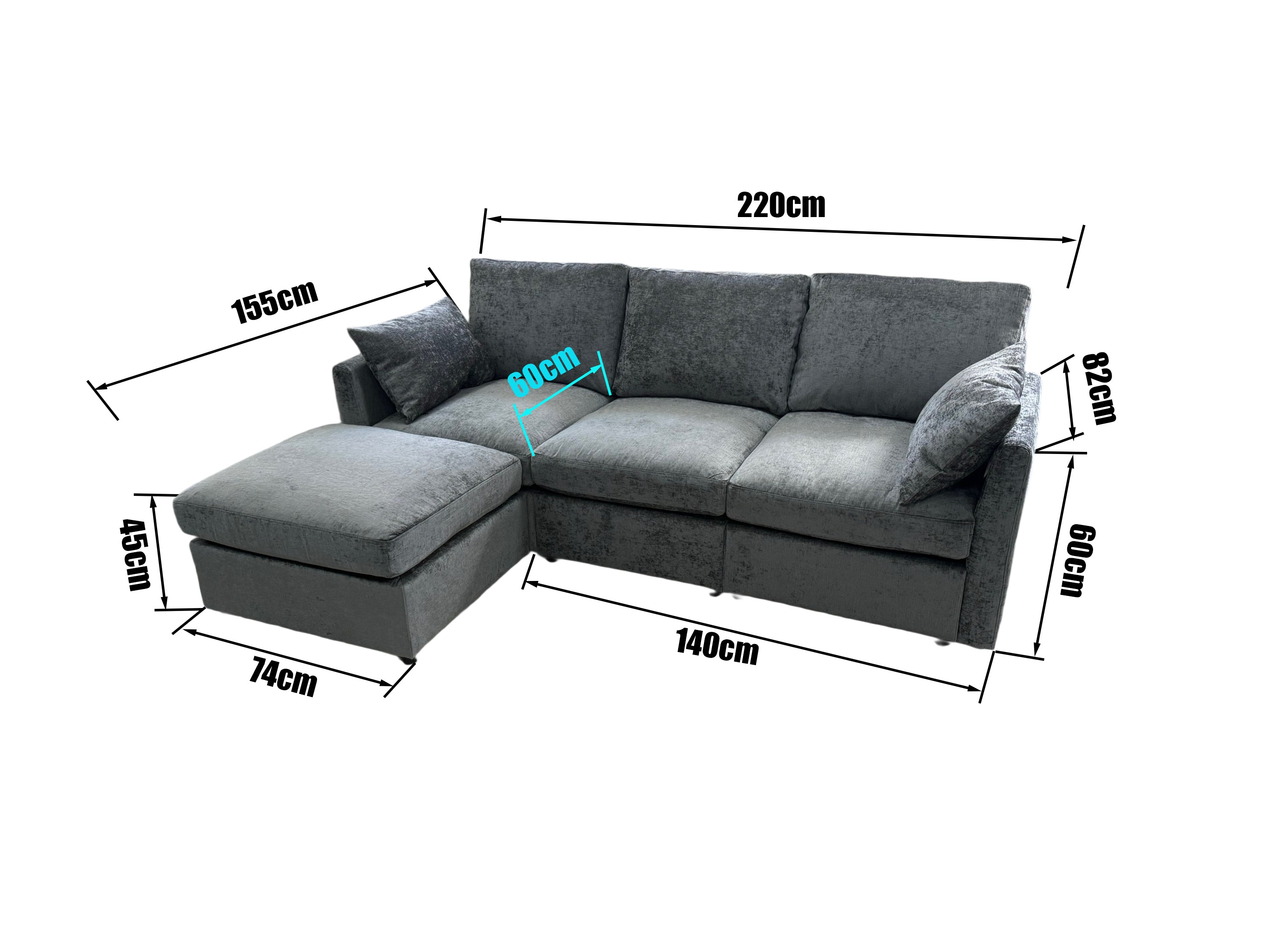 L-Shaped Reversible Corner Sofa with Chaise Lounge | Dark Grey Fabric Upholstered Couch