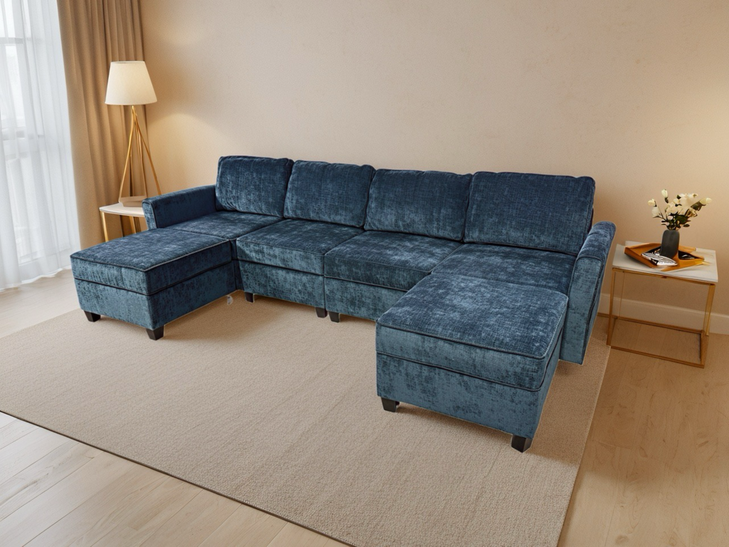 Navy Blue Modular L-Shaped Sofa 878
