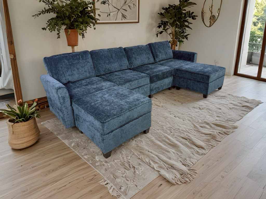Navy Blue Modular L-Shaped Sofa 878