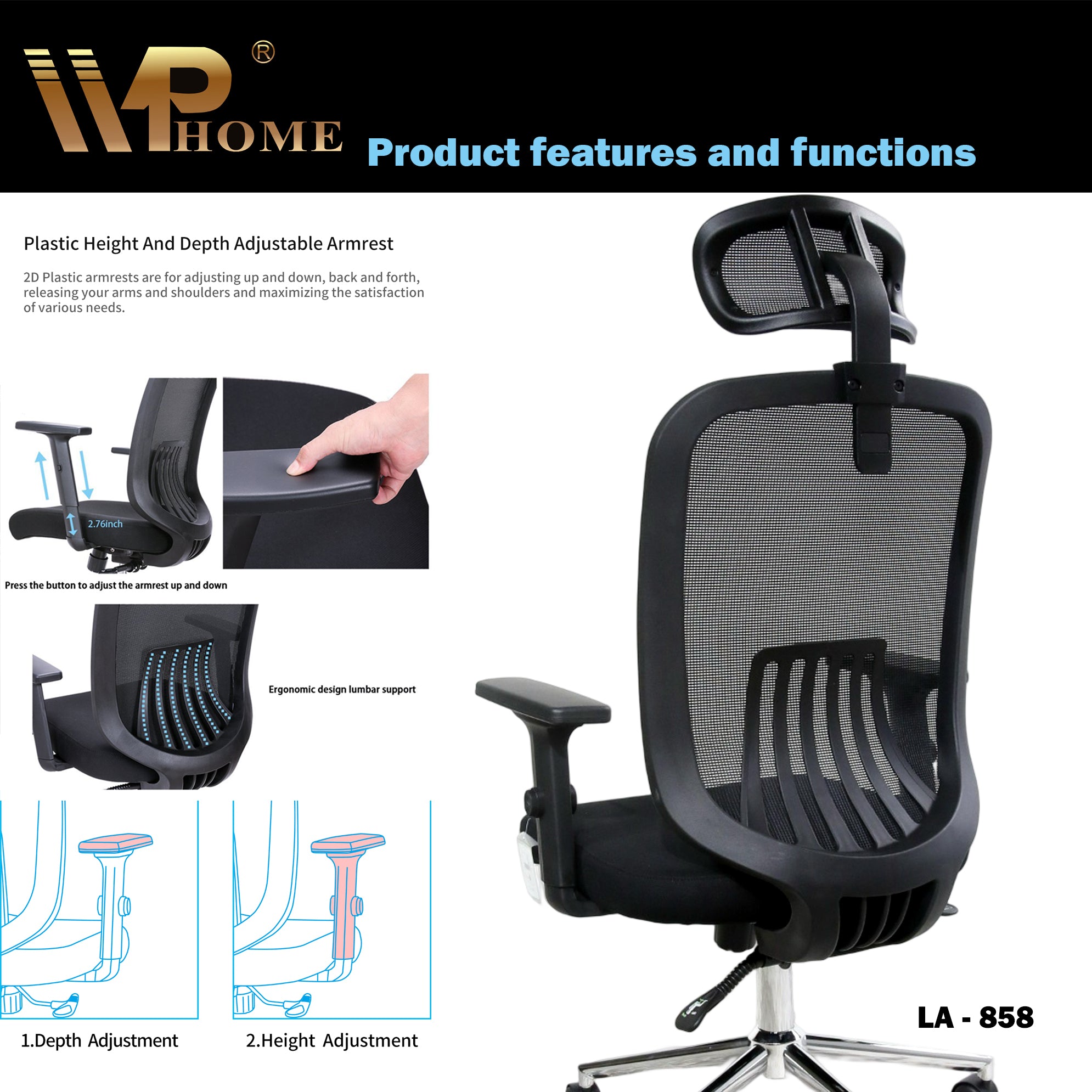 WPHOME LA858 Executive High-Back Ergonomic Office Chair