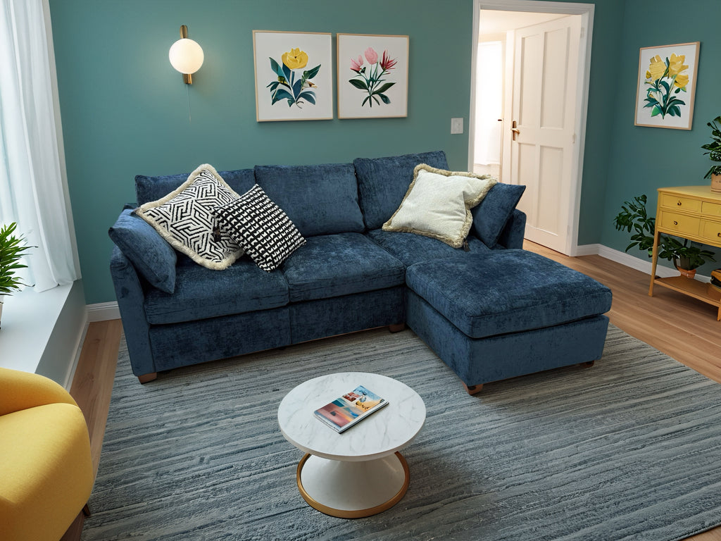 129  L-Shaped Corner Sofa – Deep Blue