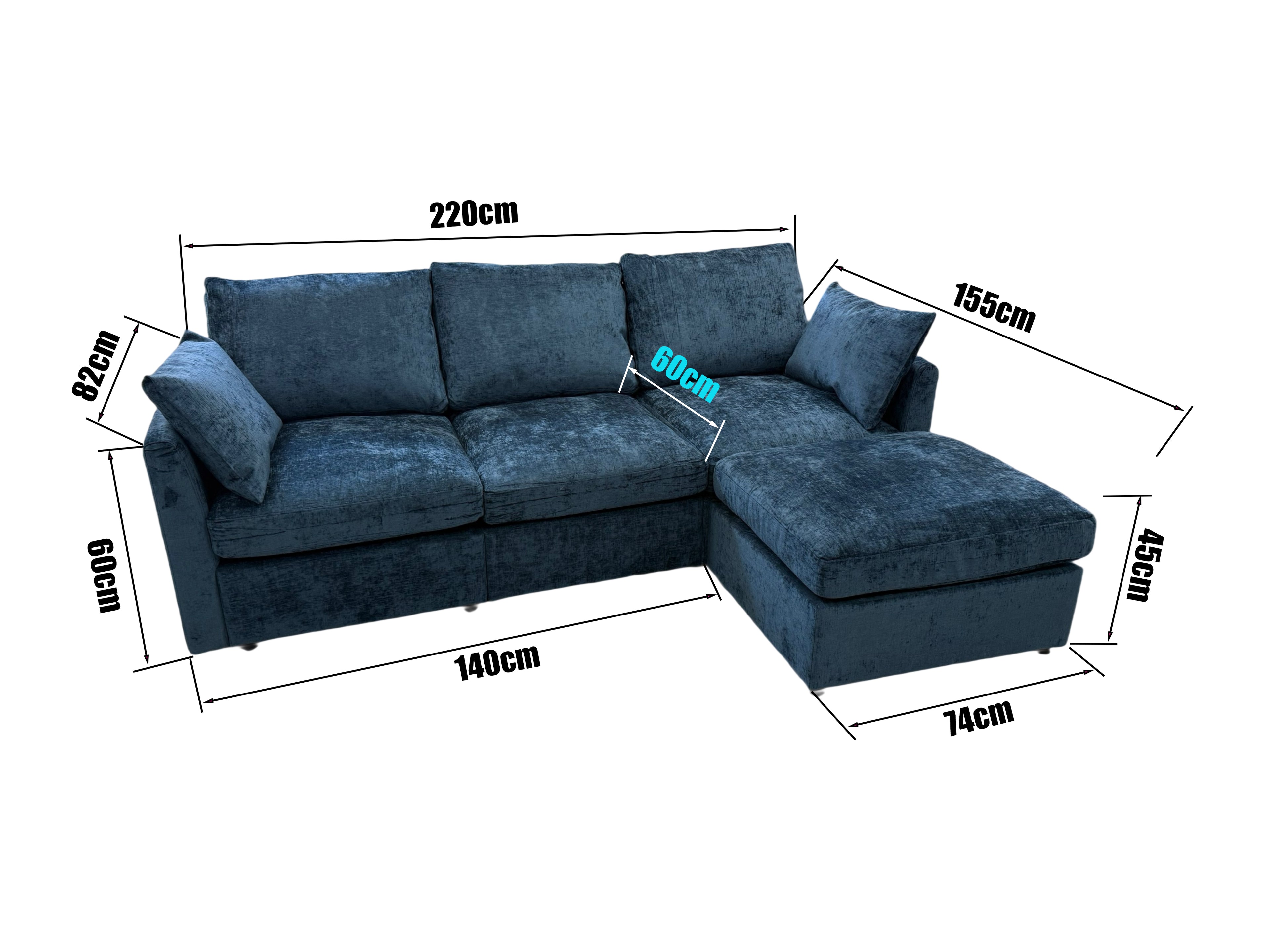 129  L-Shaped Corner Sofa – Deep Blue