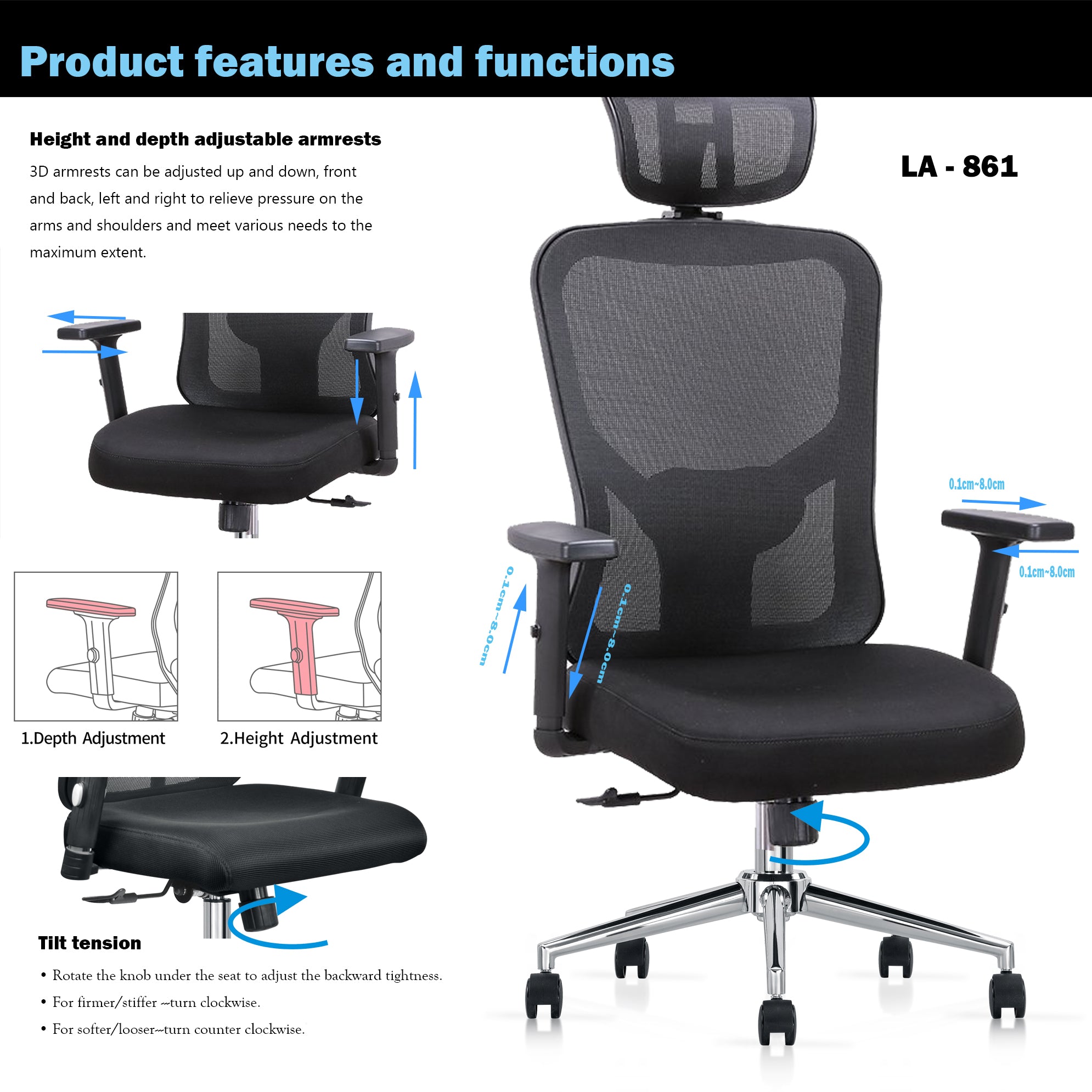 WPHOME LA-861 Ergonomic Office Desk Chair with Lumbar Support