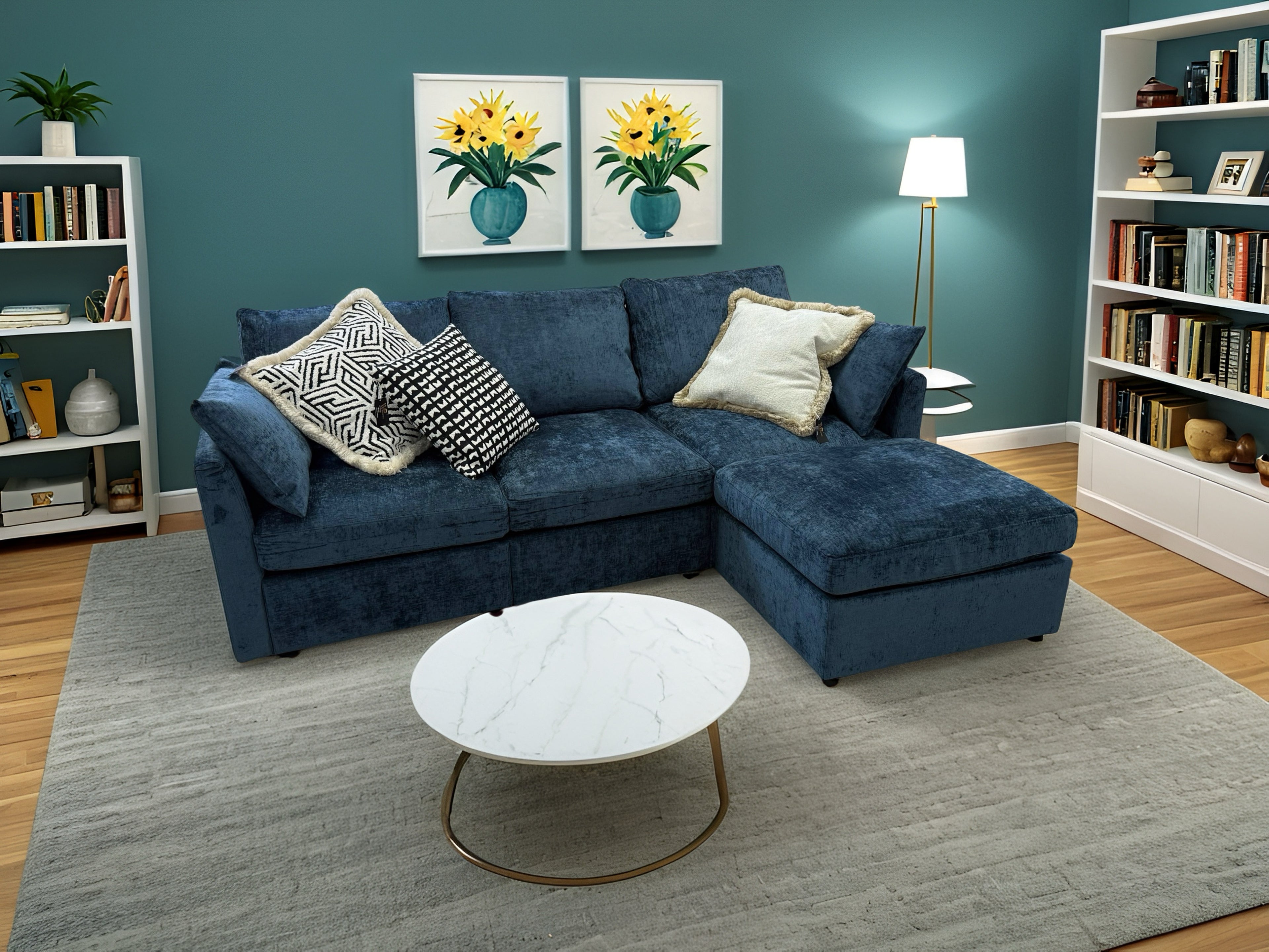 129  L-Shaped Corner Sofa – Deep Blue