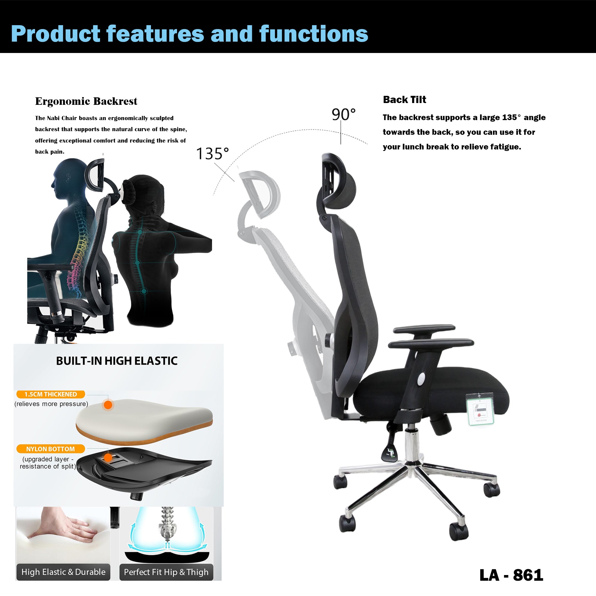 WPHOME LA-861 Ergonomic Office Desk Chair with Lumbar Support