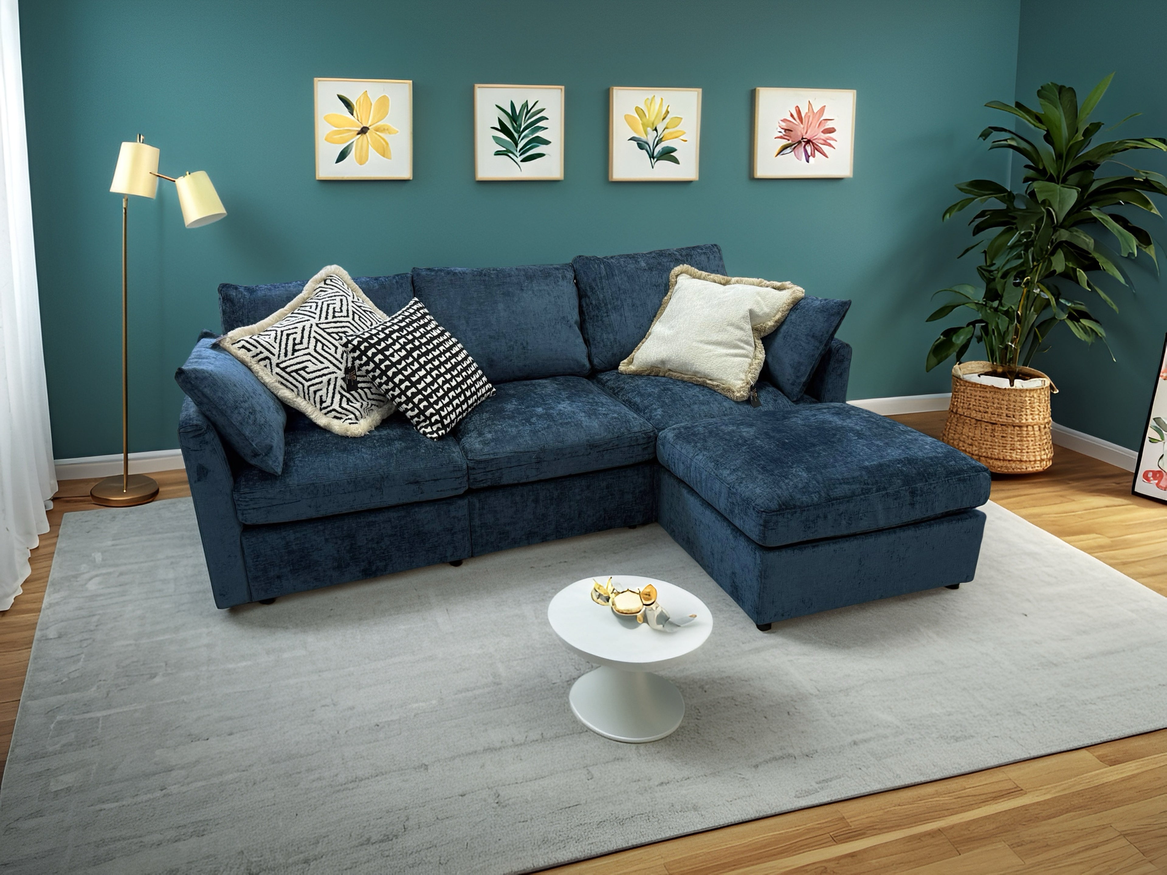 129  L-Shaped Corner Sofa – Deep Blue