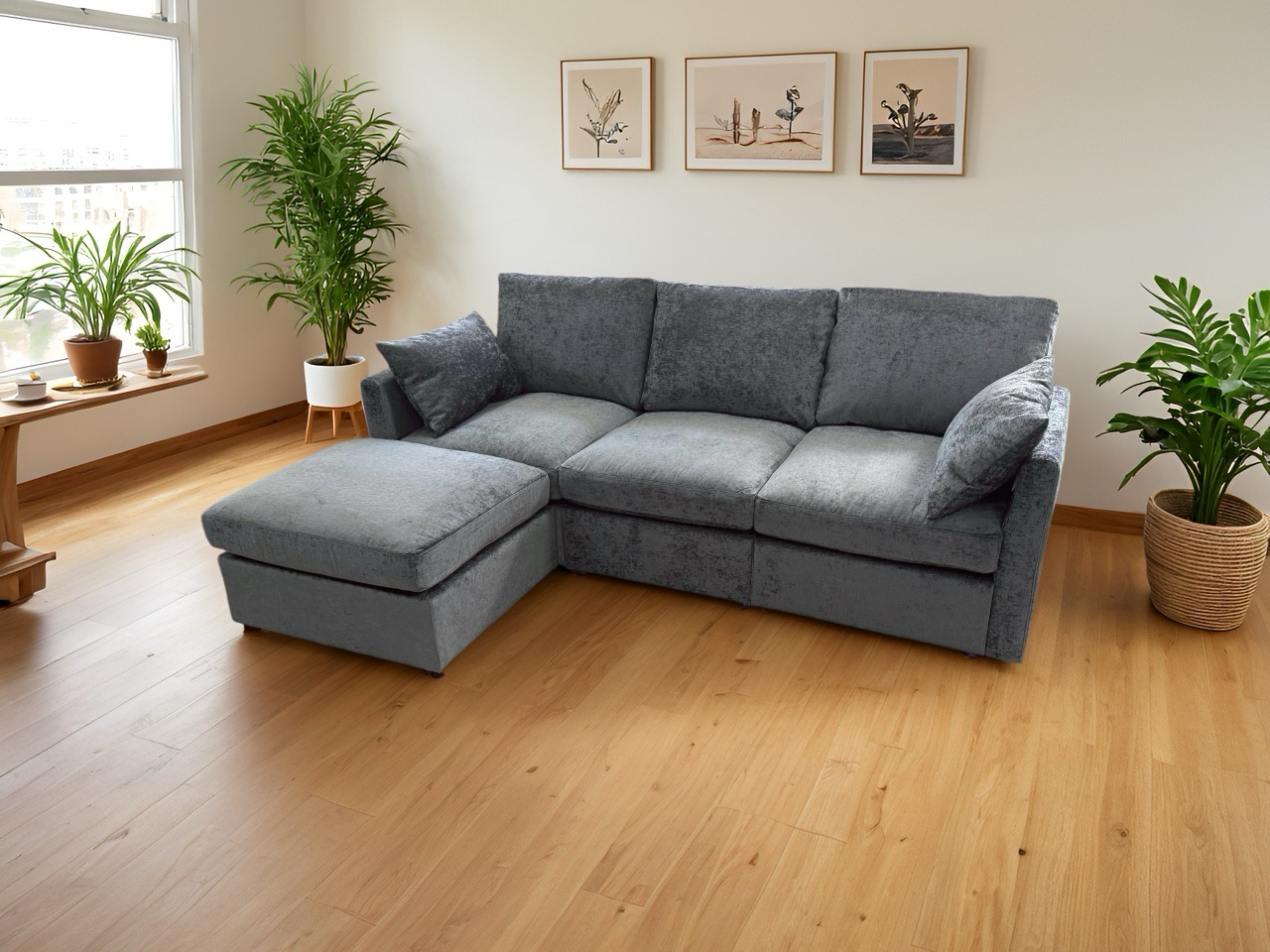 L-Shaped Reversible Corner Sofa with Chaise Lounge | Dark Grey Fabric Upholstered Couch